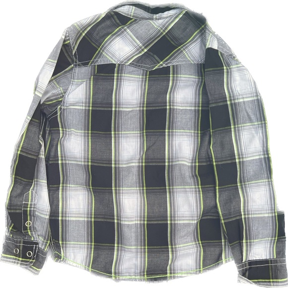 Boys Button Down Long Sleeve shirt, Urban Vintage size 5/6 Black-Grey-Lime - Picture 2 of 2
